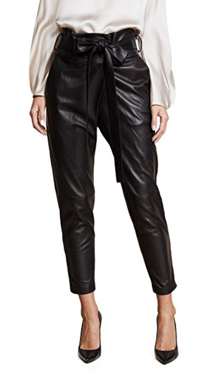 Koza Leathers Women's Real Lambskin Leather Capri Pant WP040, showcasing its soft lambskin texture and stylish design.